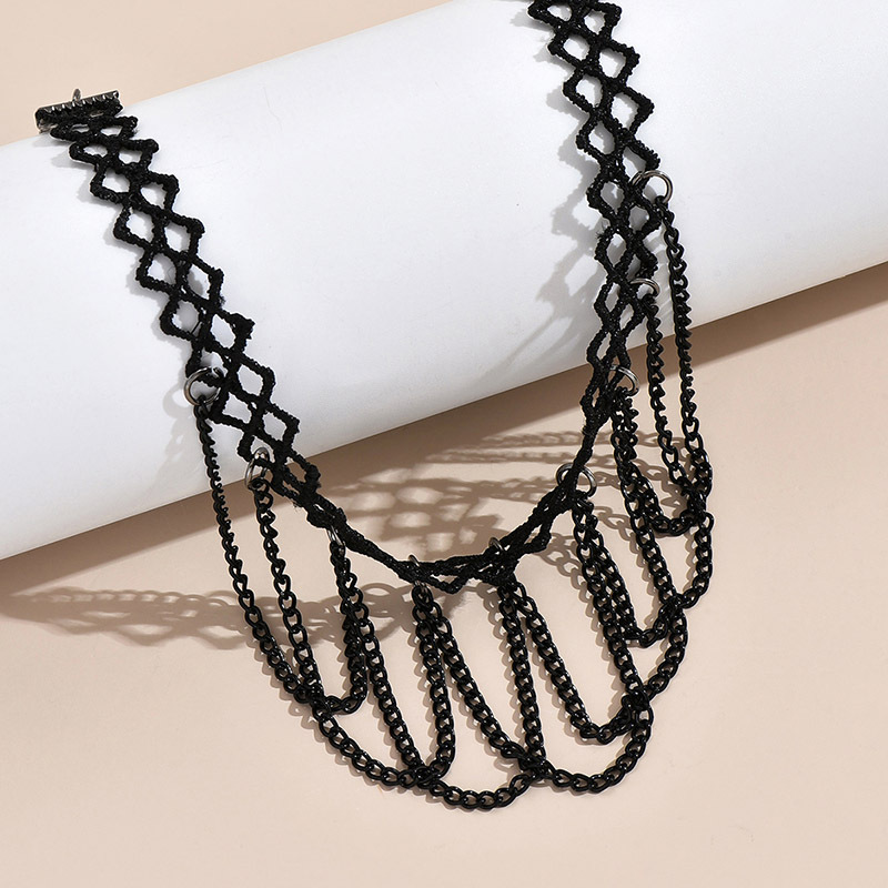 Vintage Black Lace Anklet with Hanging Chain Details